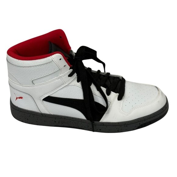 Puma Mens Rebound Layup Elevated Sneakers White Black Red Leather Sports Size 10 - Picture 1 of 16